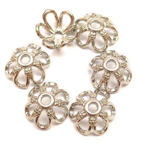 Шапочки для бусин 12х5 мм, родий