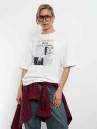 Футболка женская с оверсайз Модная пресса (молочный)