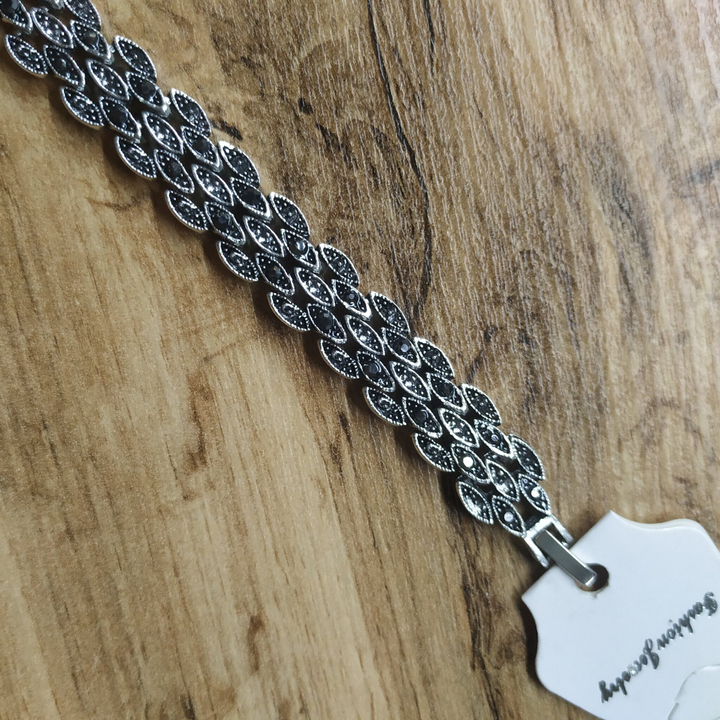 Браслет Венеция пятирядный стразы графит металл черненый серебристый