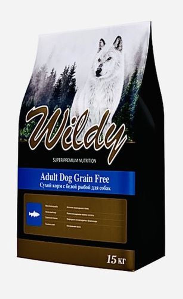 Сухой корм Wildy Adult Dog Grain Free для собак с белой рыбой 15 кг