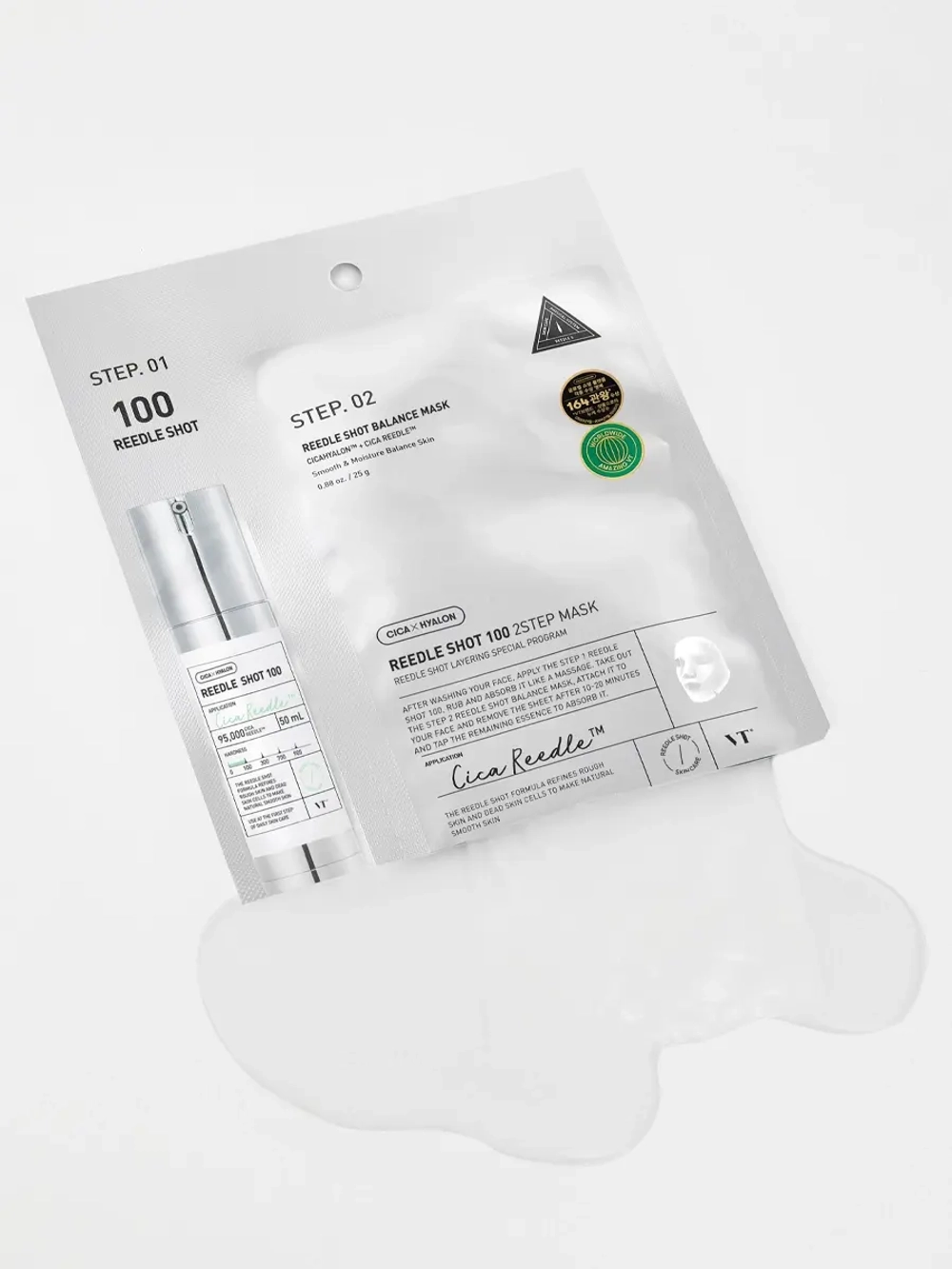 VT Cosmetics Двухступенчатая тканевая маска с микроиглами для глубокого восстановления и выравнивания тона Cica Reedle Shot 100 2Step Mask 1.5+25 гр