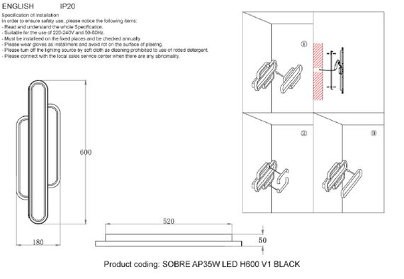 Бра Crystal Lux Sobre Ap35W Led H600 V1 Black