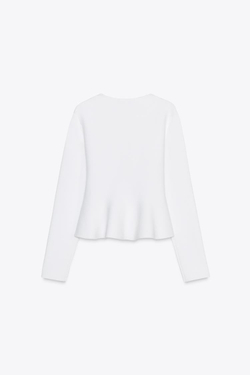 ZARA КАРДИГАН ИЗ ТОНКОГО ТРИКОТАЖА С БАСКОЙ, БЕЛЫЙ