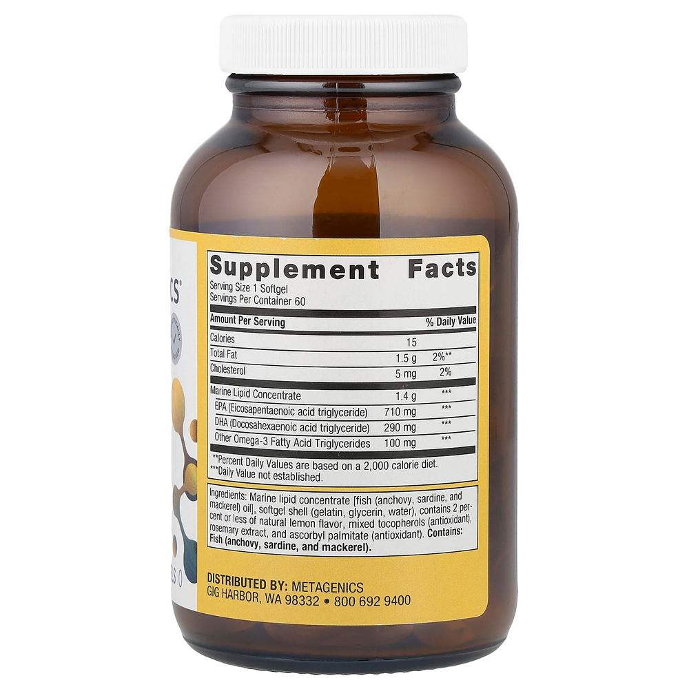 Metagenics, OmegaGenics®, рыбий жир с ЭПК и ДГК, натуральный лимон, 1000 мг, 60 мягких таблеток