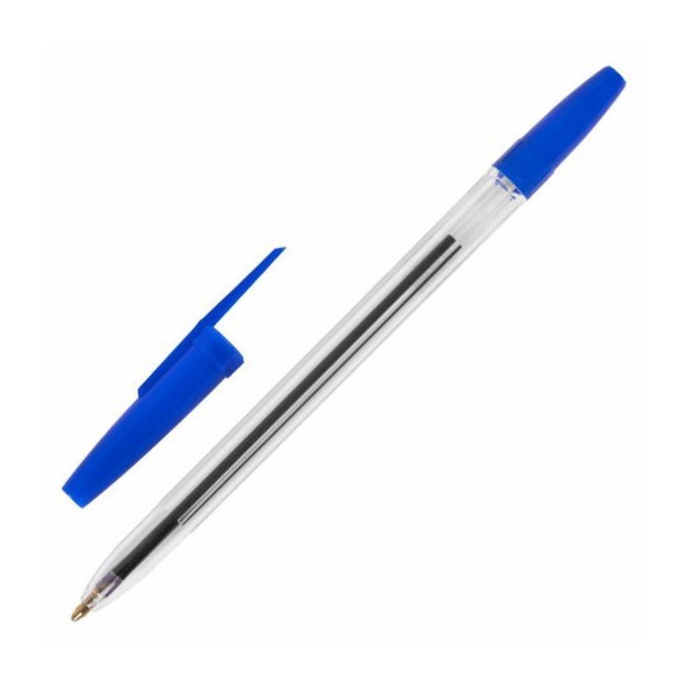 Ручка шариковая Staff Basic BP-962 синяя, 1.0мм, прозрачный корпус