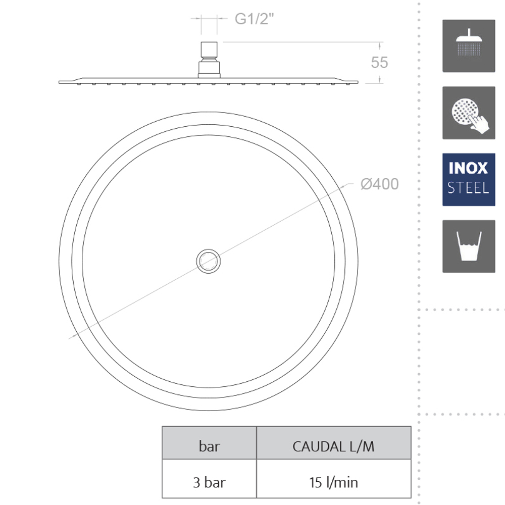 Лейка тропического душа круглая нерж. сталь RM400