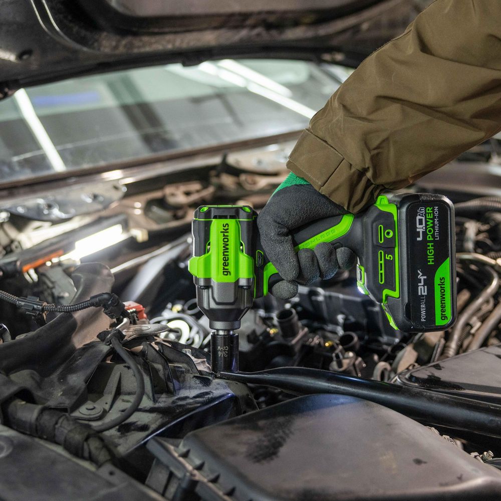 Гайковерт ударный акк. Greenworks IW5500, 24V, б/щет, 1/2'', 500Нм, 3 режима, 1х4Ач,ЗУ,кор (3805007CUB)