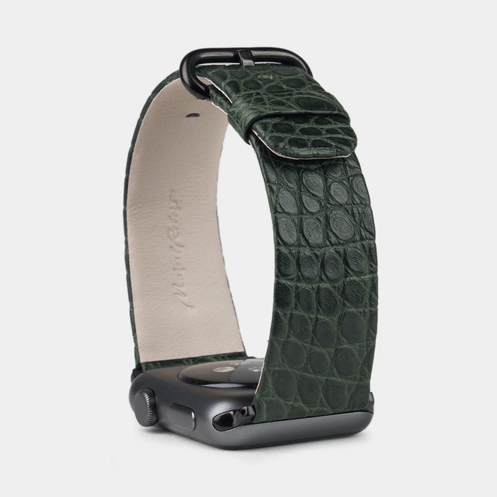 Ремешок для Apple Watch 44/45/46 mm из кожи аллигатора, зеленого цвета