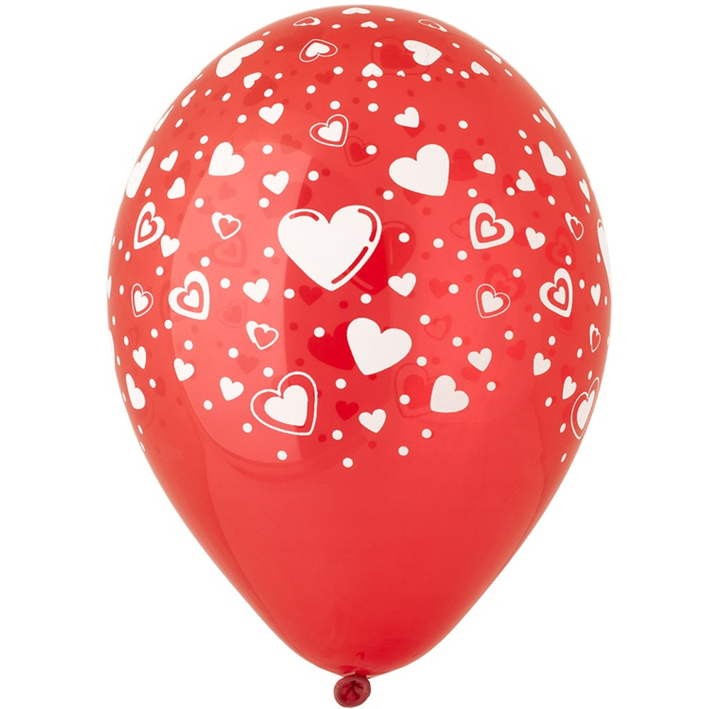 Шар латексный 30см Сердца (Красный)