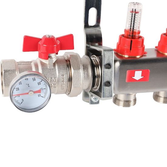 Коллектор Rommer 1"x3/4" на 11 контуров с расходомерами в сборе (нерж. сталь) RMS-1210-000011