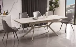 "Меркурий" стол интерьерный раздвижной обеденный из керамики, цвет белый глянцевый