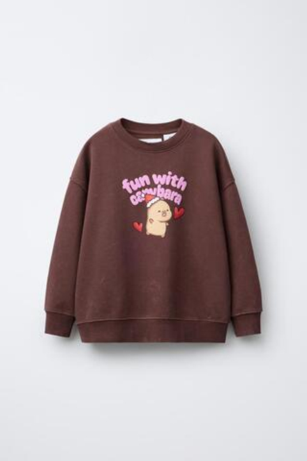 ZARA СВИТШОТ С ПРИНТОМ «КАПИБАРА КАПИФАН» ©, КОРИЧНЕВЫЙ