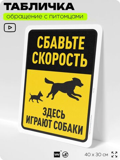 Табличка "Сбавьте скорость, здесь играют собаки" на дверь и забор, для двора, дома, подъезда, 40х30 см, Silver Plane x Айдентика Технолоджи