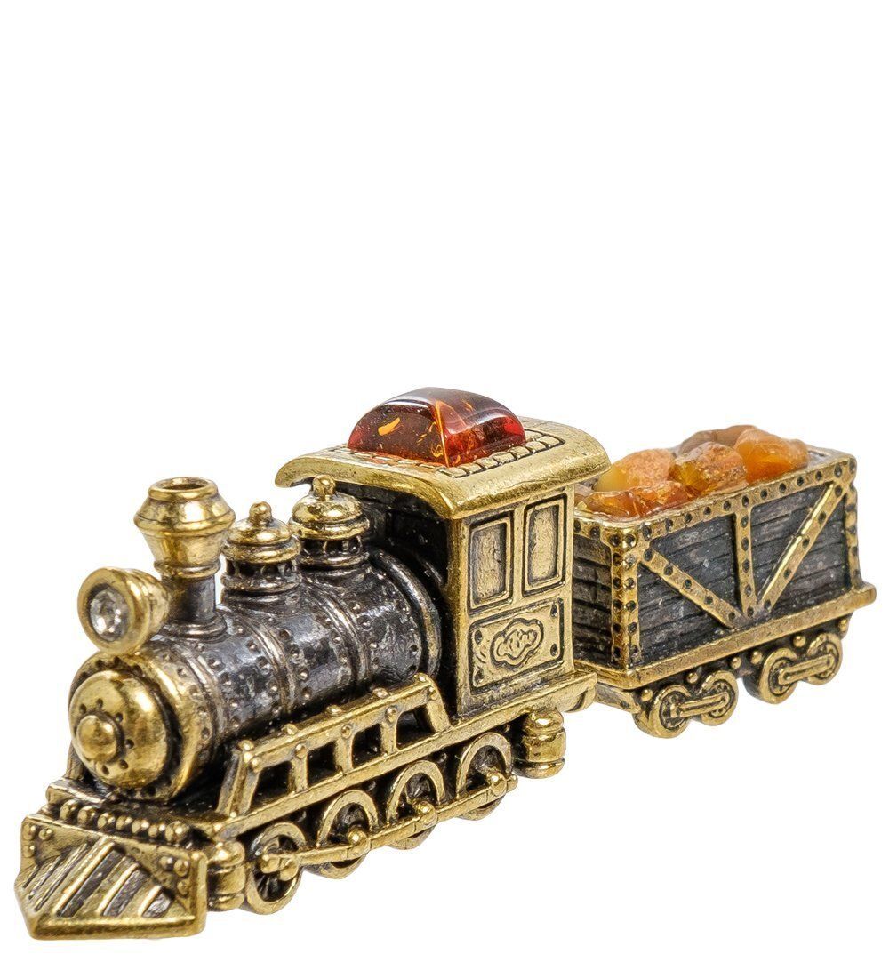 Народные промыслы AM-2057 Фигурка «Паровоз с вагончиком» (латунь, янтарь)