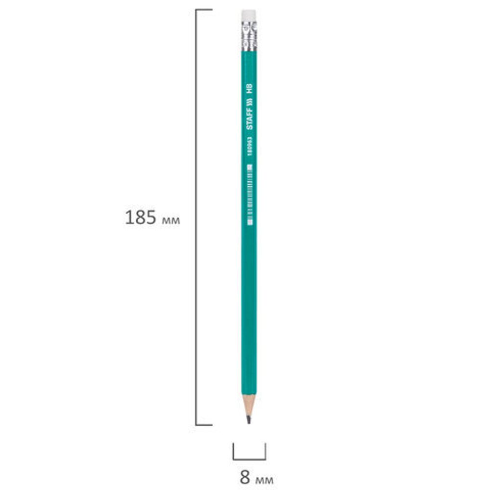 Карандаш чернографитный STAFF "EVERYDAY", 1 шт., НВ, с резинкой, пластиковый, корпус зеленый, заточенный, 180963