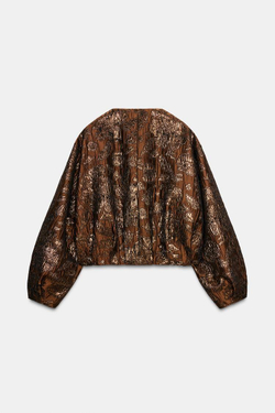 ZARA БОМБЕР ИЗ ЖАККАРДА С БЛЕСКОМ, ОХРА