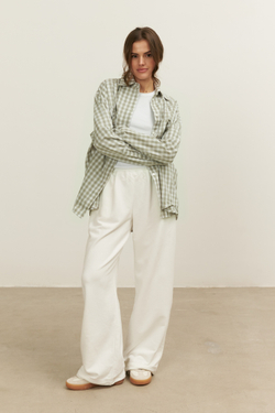 Рубашка 07, бежево-зеленая