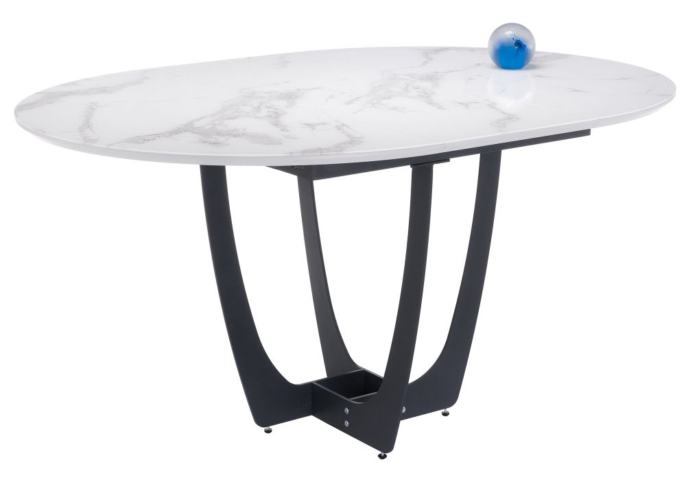 Стеклянный стол Венера 110(148)х110х77 графит / белый мрамор