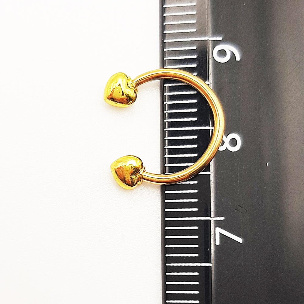 Подкова (циркуляр) 10 мм с сердечками для пирсинга. Сталь, золотистая. 1 шт