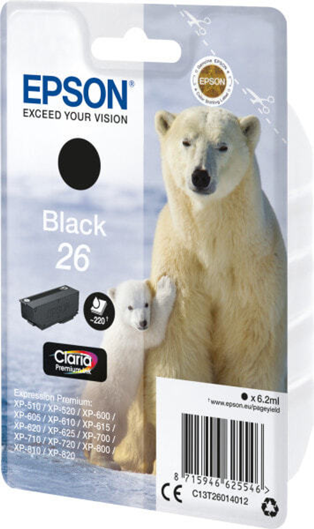 Epson Polar bear C13T26014022 струйный картридж Подлинный Черный 1 шт