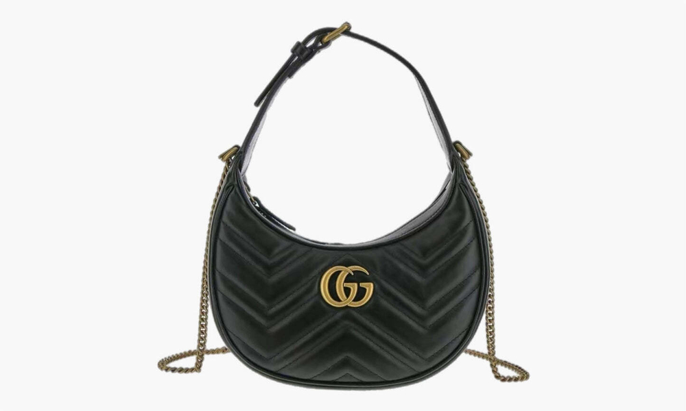 Сумка Gucci GG Marmont Half-Moon Shaped Leather MINI Bag "Black"