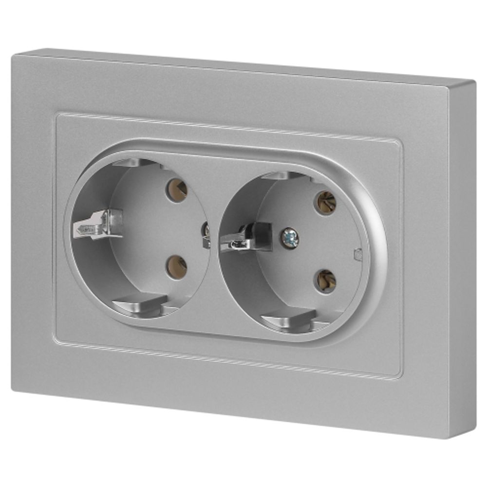 Розетка Intro Accent 6-205-03 двойная с заземлением 2X2P+E Schuko 16А-250В IP20 СУ AL/CU алюминий