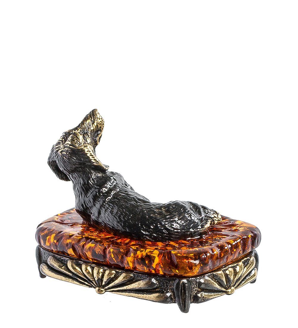 Народные промыслы AM-1317 Фигурка «Такса на пуфике» (латунь, янтарь)