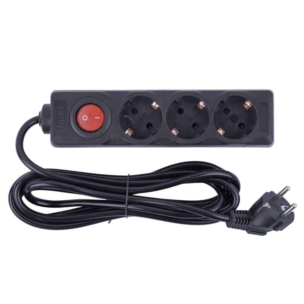 S-GCU3-3B BLACK Удлинитель серии Ultra. шнур 3м.. 3 гнезда. 16A. с-з. Черный. TM Uniel