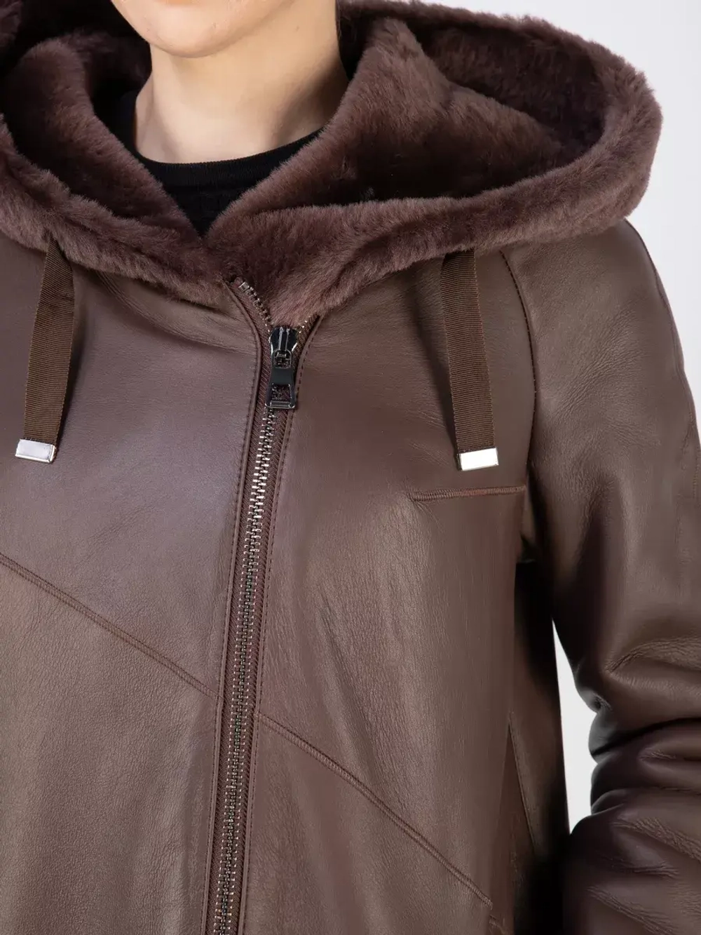 Дубленка зима натуральная удлиненная с капюшоном