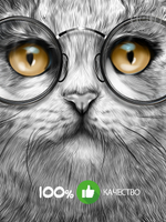 Наклейка декоративная "Кот с желтыми глазами в прозрачных очках"