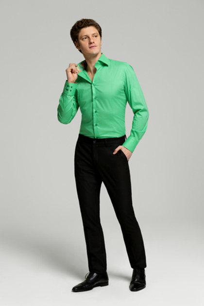 Рубашка зелёная однотонная с контрастными вставками