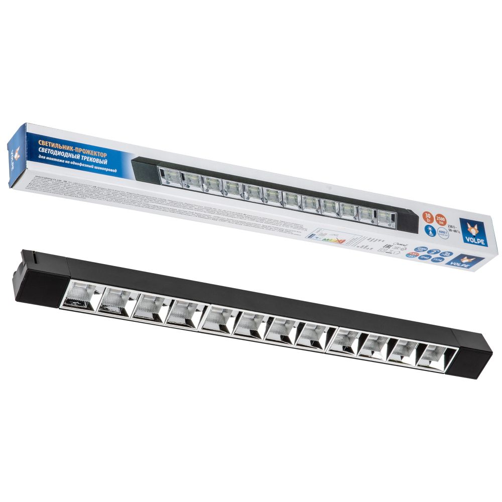 ULB-Q282 30W-4000K BLACK Светильник-прожектор светодиодный трековый. Линейный. 2500 Лм. Белый свет 4000К. Корпус черный. ТМ Volpe