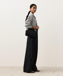 OYSHO Прямые брюки из 100% льна с декоративной строчкой, черный