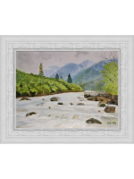 Картина маслом на картоне 30х40 с мольбертом для интерьера "Горная река"