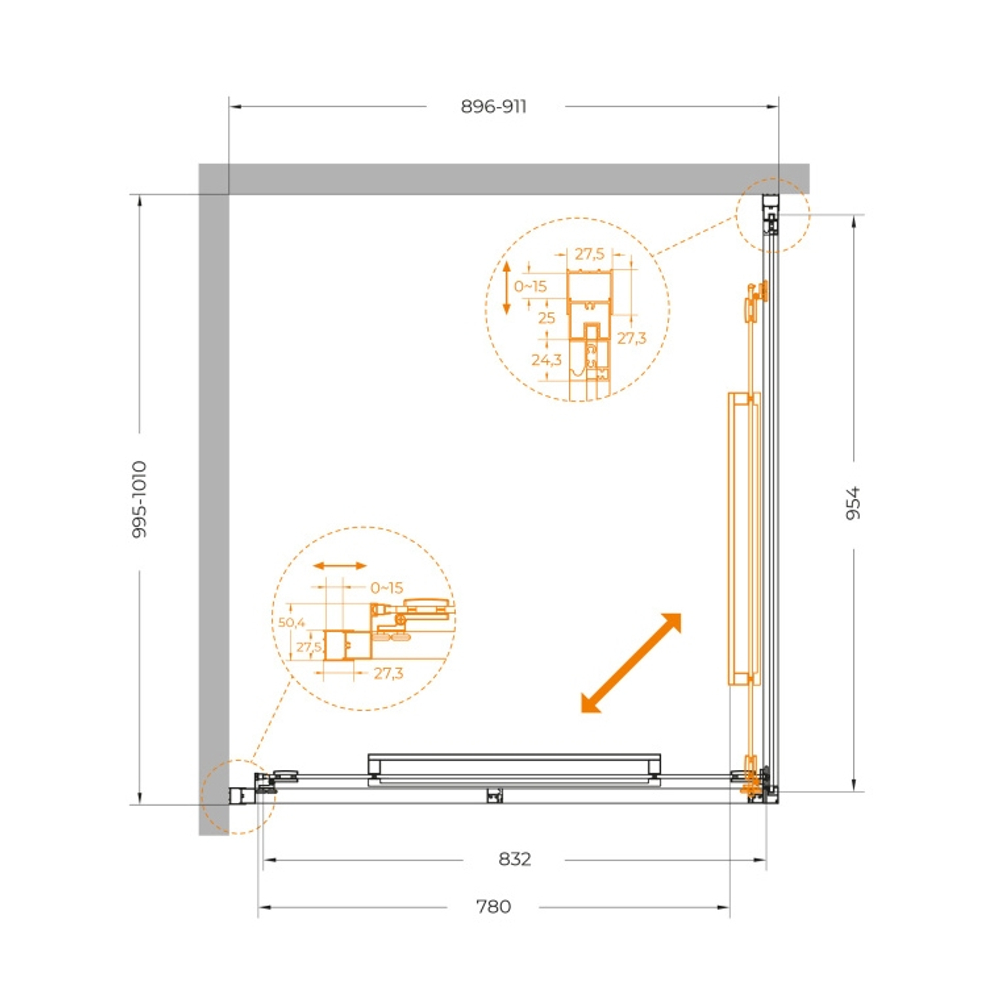 Душевой уголок Cezares LUX-AH-FS-1-90/100-C-GM, 90х100х195, профиль оружейная сталь, стекло прозрачное