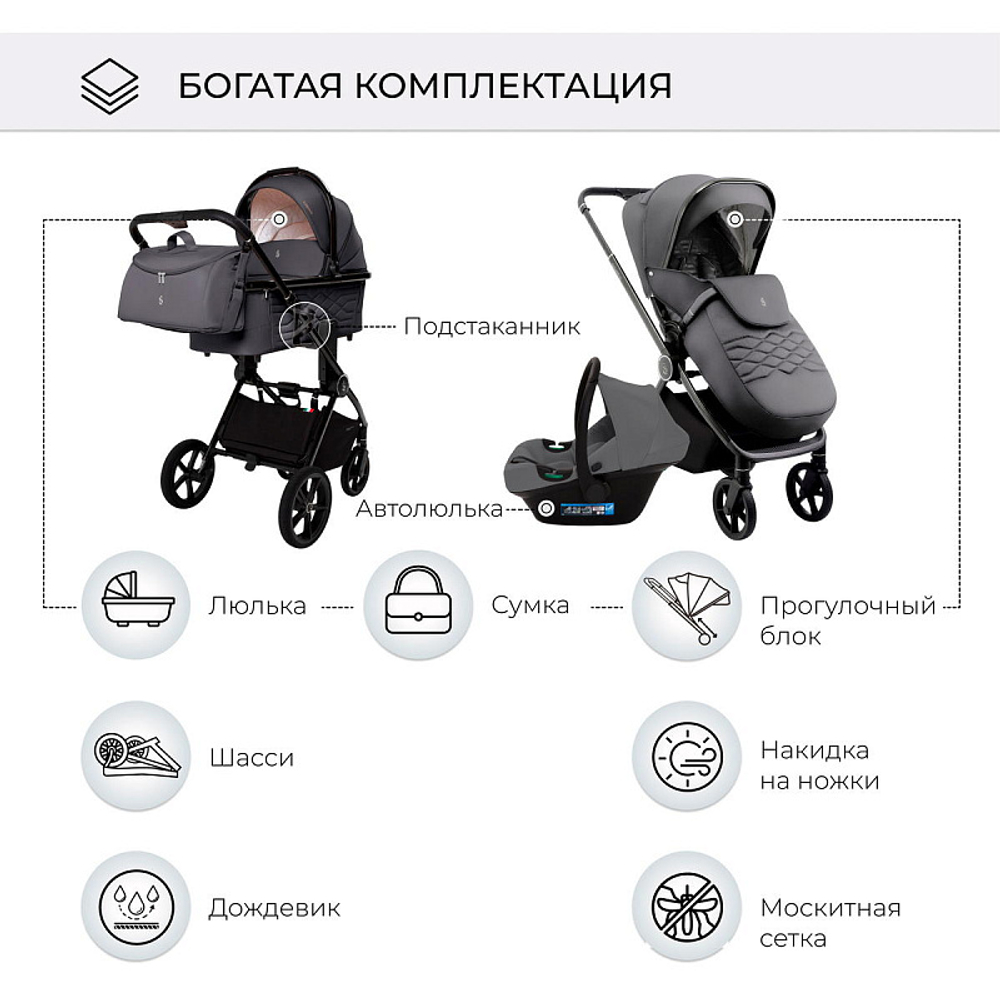 Детская коляска Sweet Baby Elegante 3 в 1 SBL GL Grey