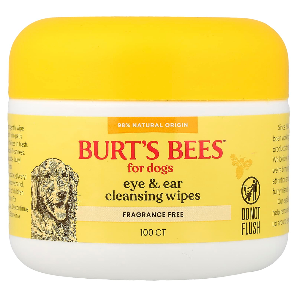 Burt's Bees, салфетки для очищения глаз и ушей, для собак, без отдушки, 100 шт.