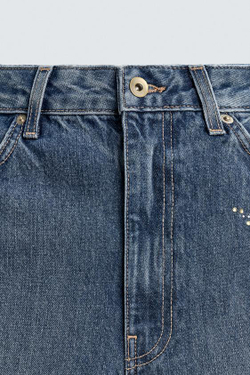 ZARA HARRY LAMBERT X DISNEY ДЖИНСЫ TRF BAGGY FIT СО СТРАЗАМИ «ПИТЕР ПЭН», СИНИЙ