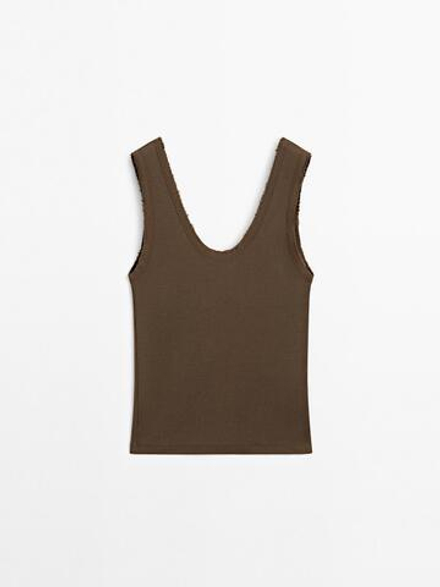 Massimo Dutti Топ из смесового хлопка, кротово-коричневый