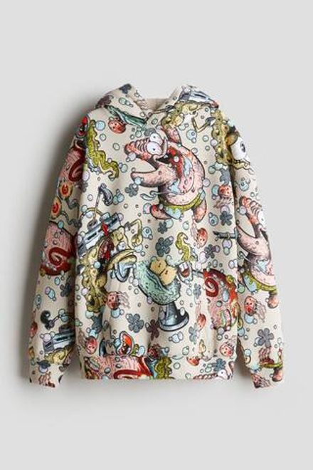 H&M Толстовка с капюшоном и принтом, светло-бежевый