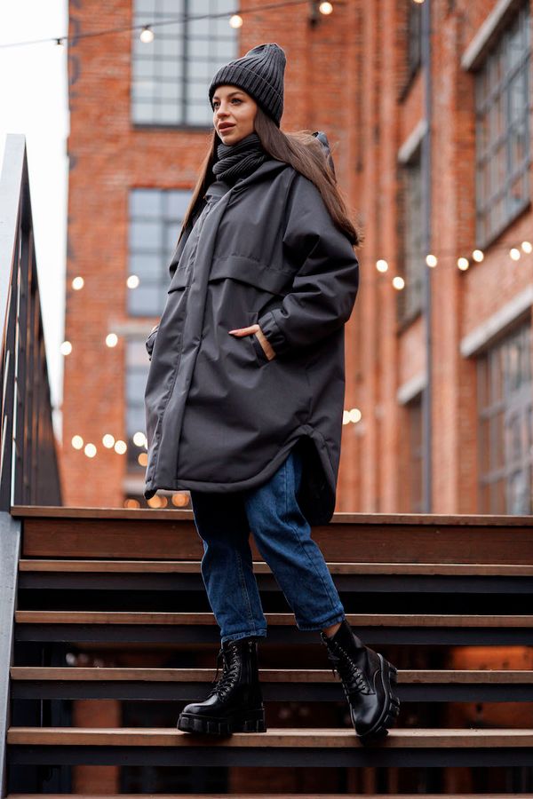 Куртка утепленная женская антрацит - фото 4