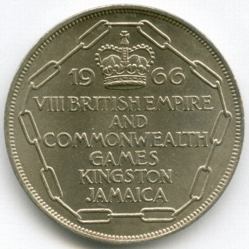 5 шиллингов 1966 год. Ямайка. VIII Игры Британского Содружества. Медно-никель UNC