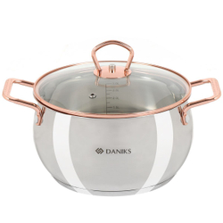 Кастрюля нерж, 3.4 л, крышка стекло, Daniks, Карлин, GS-01332G-20, индукц