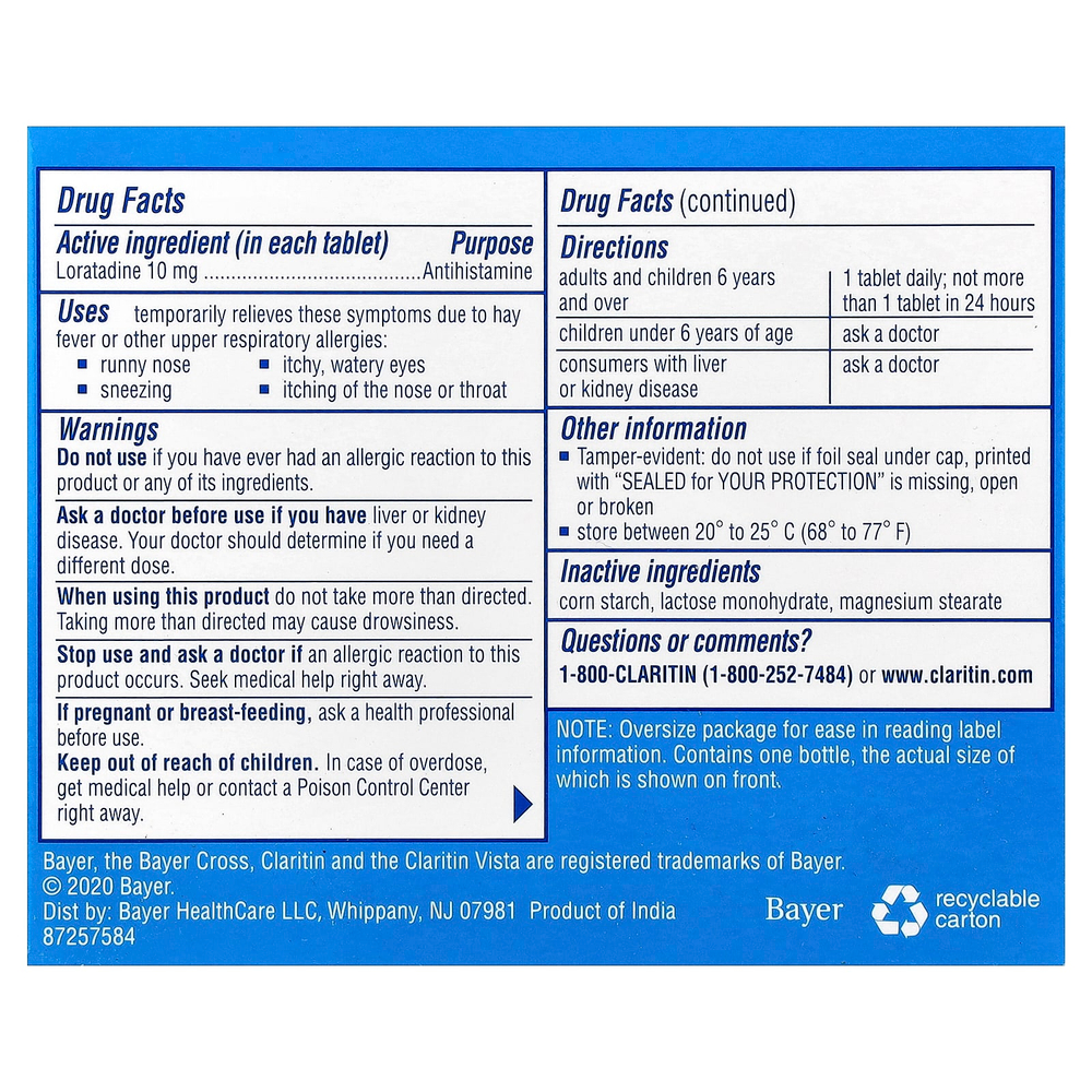 Claritin, Non-Drowsy, лоратадин в таблетках, 10 мг, 30 таблеток