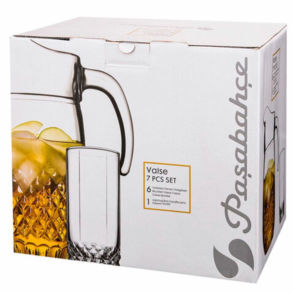 Набор столовый 7 предметов, кувшин 1250 мл + 6 стаканов 275 мл, стекло, PASABAHCE "ВАЛЬС", фирменная подарочная упаковка, 97675