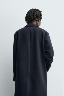 ZARA ПАЛЬТО КЛАССИЧЕСКОГО КРОЯ ИЗ ШЕРСТИ, МОРСКОЙ СИНИЙ