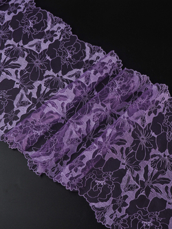 Вышивка на сетке яркая лаванда неэластичная ширина 22 см