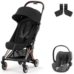 Коляска Cybex Coya Rosegold Frame Cloud T i-Size Mirage Grey Plus Sepia Black с дождевиком и бампером