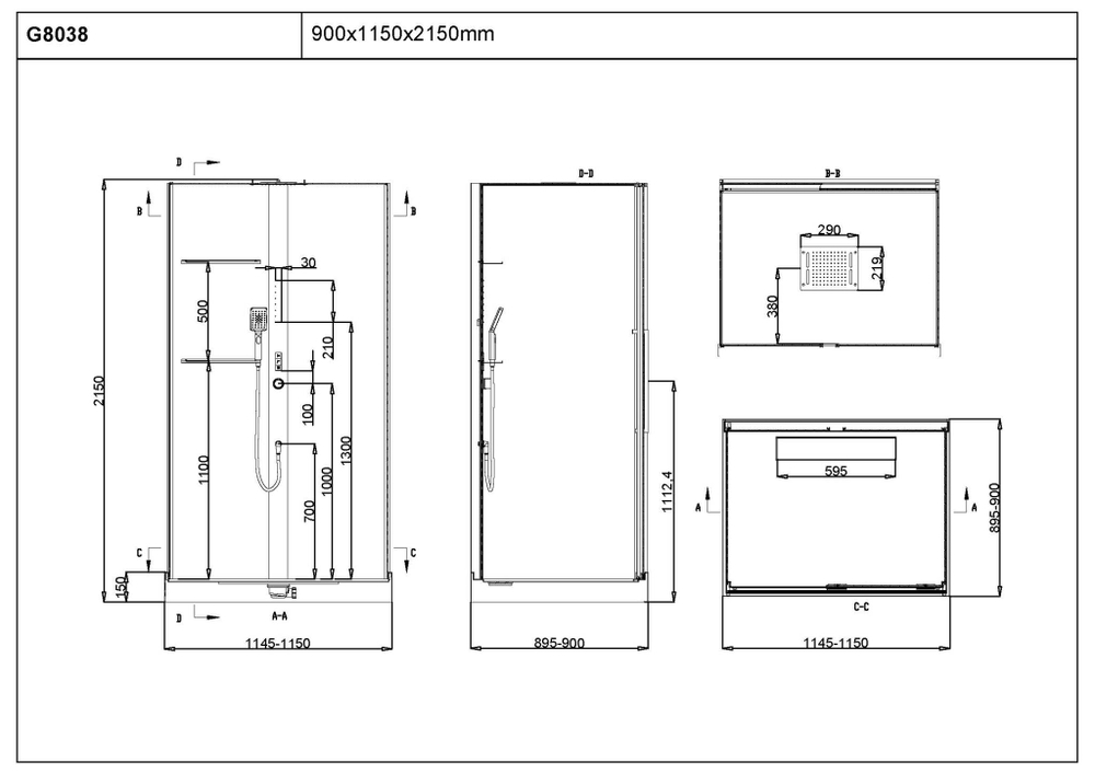 Душевая кабина Black&White Galaxy 115х90 см G8038 черный профиль, стекло прозрачное