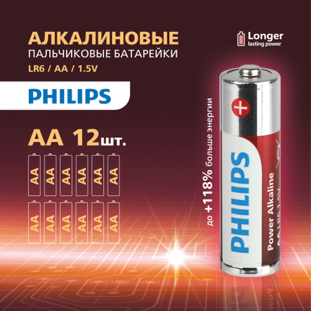 Батарейки Philips LR6P12W/51 АА алкалиновые 1,5v 12 шт. LR6-12BL Power